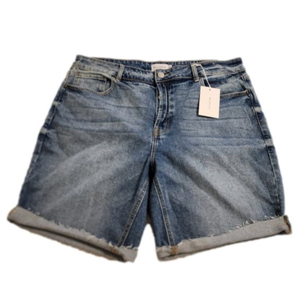 Cello Jackie Blue Denim Bermuda Shorts Cuffed Hem High Waist Plus Size 2X NWT
